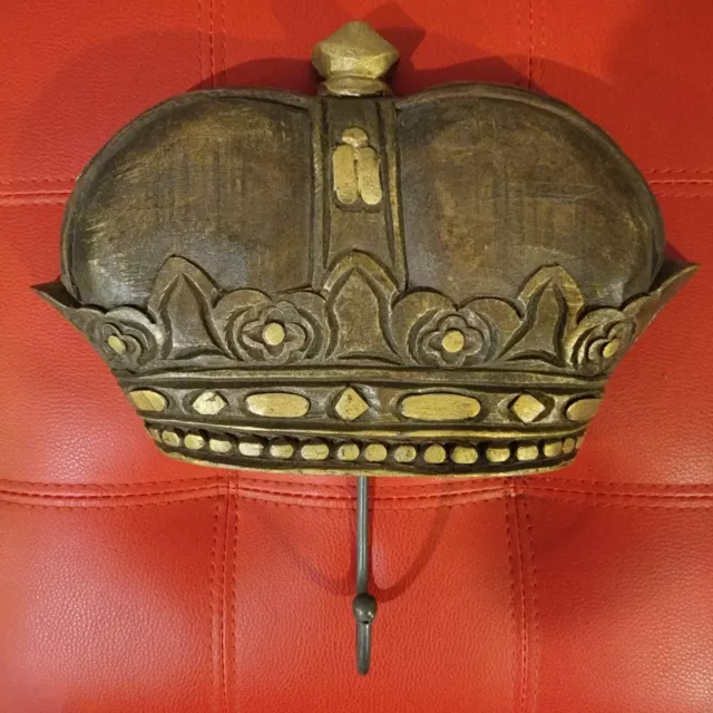  Crown Wall Hook Towel Coat Key Hanger Rustic Brown wooden