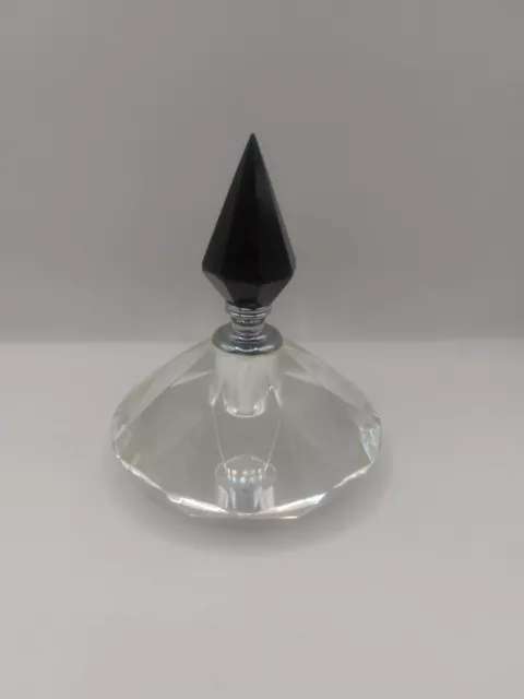 Art Deco Black and Clear Glass Geometric Perfume Bottle & Stopper