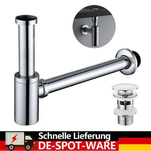 Waschbecken Siphon Set Mit Pop-Up Ablauf - Universal Für Alle Waschtische, Silber Chrom