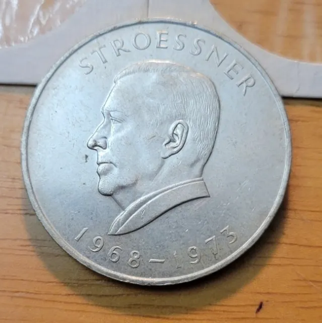 1973 (1968) Paraguay 300 Guaraníes  President Stroessner Commemorative Coin