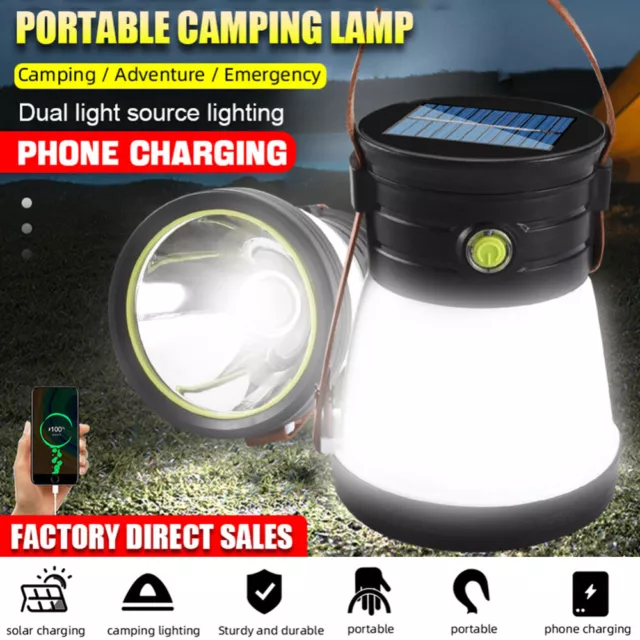 LED Solarleuchte Camping Lampe USB Aufladbar Laterne Akku Zelt Licht Outdoor ABS