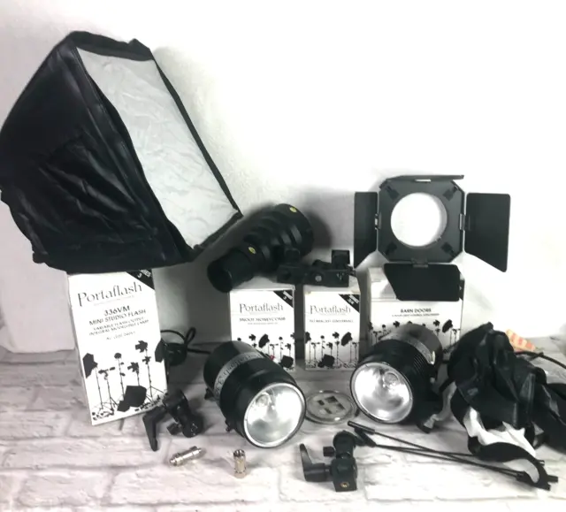 2 x Portaflash 336 Flash Heads Plus Accesorios - Kit de iluminación de estudio