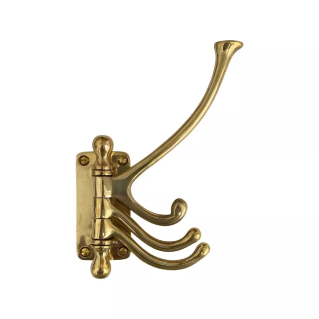Three Arm Swivel Coat Hook in Polished Brass