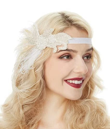 1920s Headbands For Women Peacock Feather Headpiece Roaring 20s Gatsby Headpiece