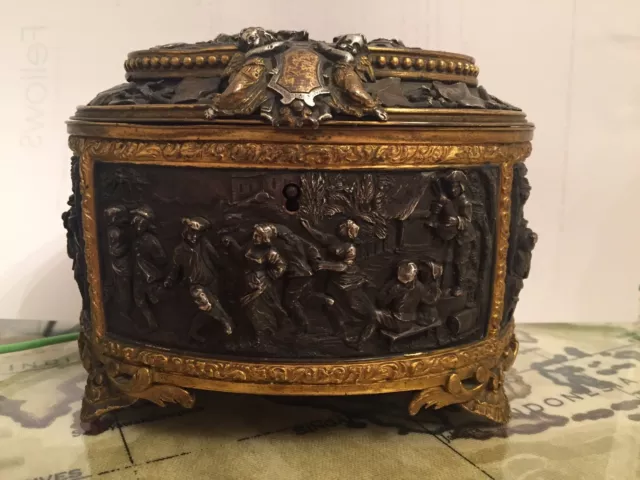 2 Antique French Boxes Casket 1800+ In Metal (bronze?) and Gilt