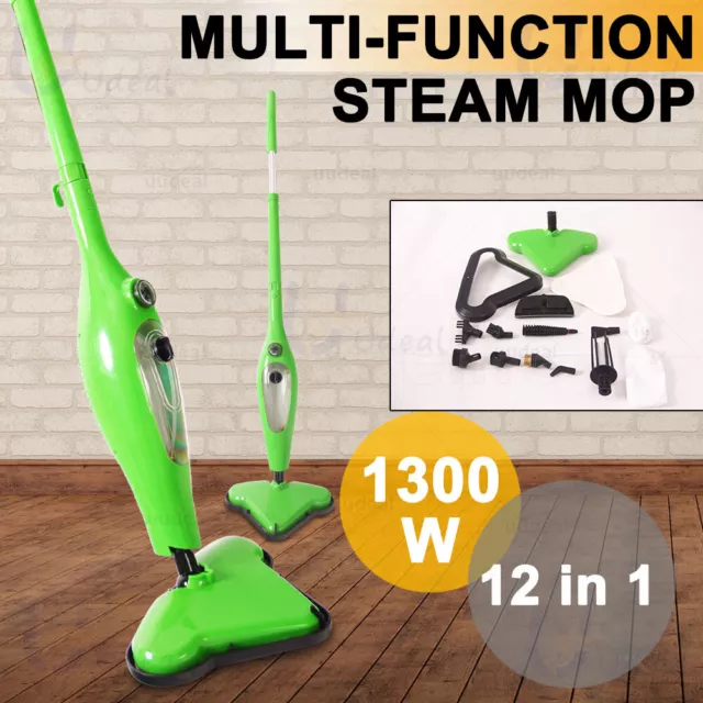 12 in 1 Handheld Steam Mop Cleaner Carpet Floor Cleaning Steamer 1300W 400ml AU