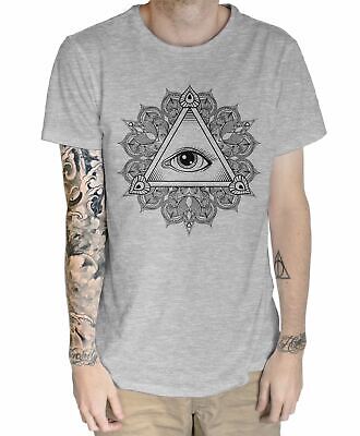 Tutti i vedendo occhio triangolo Mandala Design Tatuaggio Hipster Large Print T-shirt Uomo