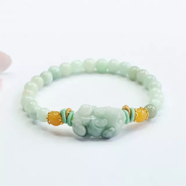 Natural Grade A Jade Jadeite 6mm Beaded Pixiu Women Gift Lucky Bracelet Jewelry