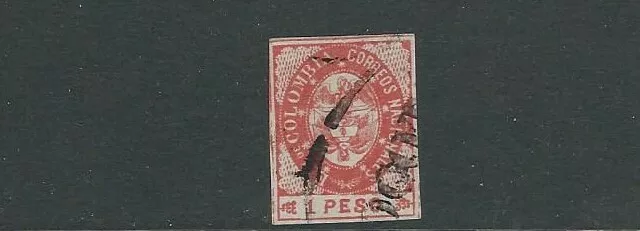 Colombia 1865 Mantel Von Arme ( Scott 42 1 Peso Vermilion) F Gebraucht