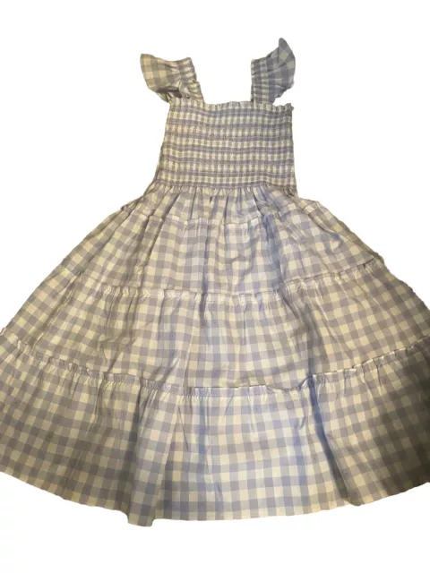 Hill House Tiny Ellie Nap Dress Sz 9/10 Blue White Check Smocked Ruffle Sleeve