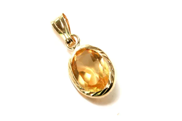 9ct Gold Citrine Pendant Oval necklace no chain Gift Boxed Made in UK