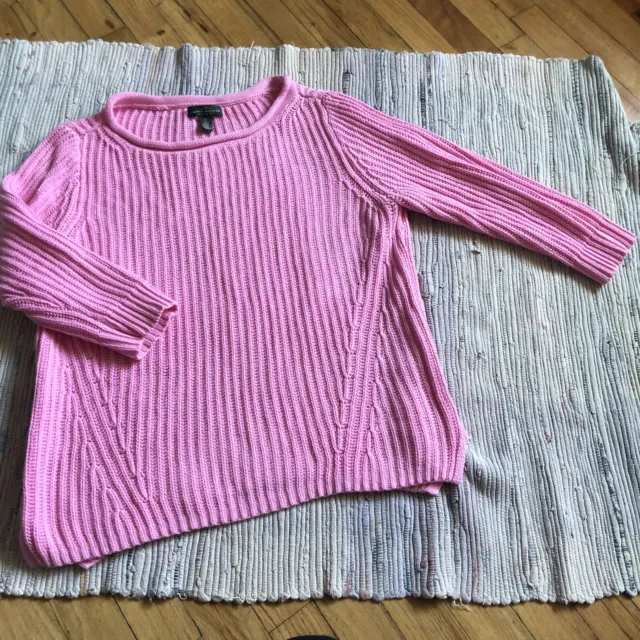 Ralph Lauren LRL Jeans Co Sweater Womens XL 100% Cotton Chunky Pink 3/4 Sleeve