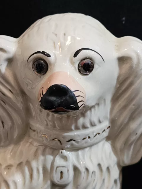 A Pair of 19thC Large Staffordshire Pottery Dogs, Spaniels with Glass Eyes 2