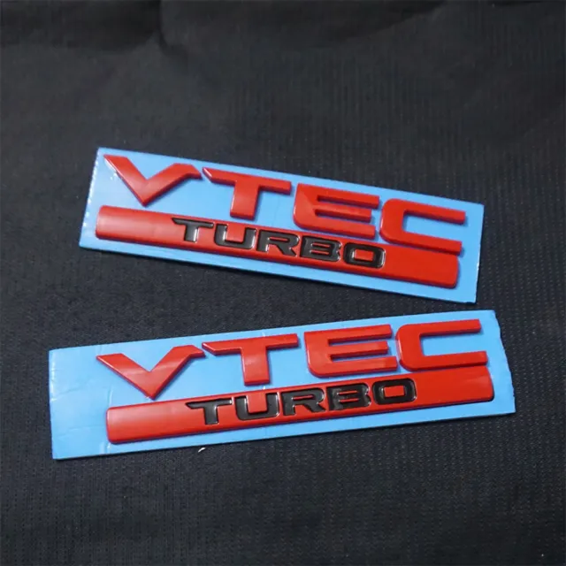 2x Red Glossy VTEC TURBO Plastic Decal Sticker Emblem Badge 3D Power Type Engine