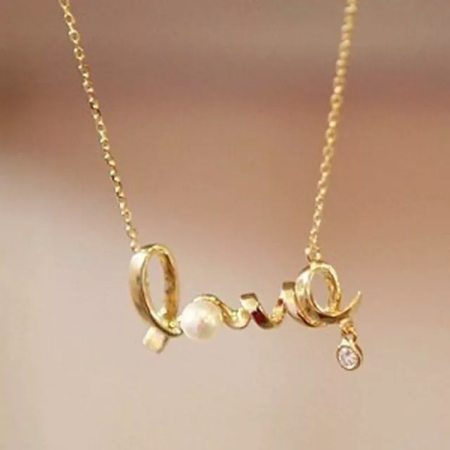 Crystal Love Pendant Chain Necklace New Gold Silver Gift Women Jewellery UK