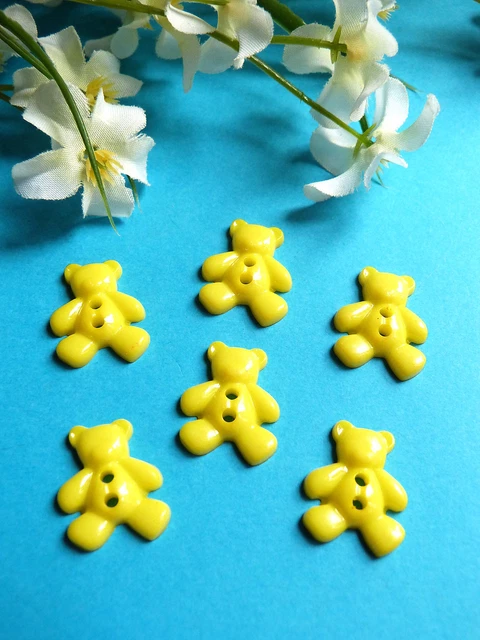 762ter / Carini Piccoli Bottoni " Orso Giallo Limone " Set Di 6 Bottoni