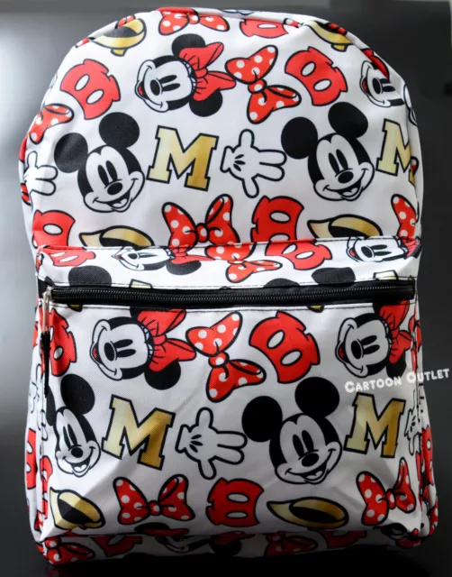 Disney Mickey Mouse Backpack Large 16" Travel Bag Al Over Art Print Minnie Mouse