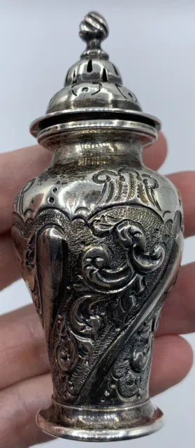 1894 Sterling Silver Salt /Pepper Shaker Charles Edwards Repousse Antique London 2