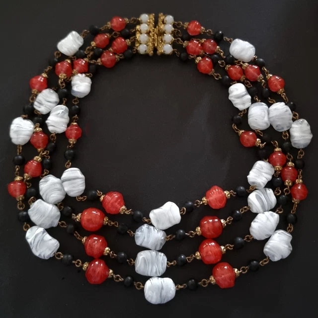 Parure Françoise Montague Vintage - Collier 44cm Et Bracelet 20cm, Perles Verre