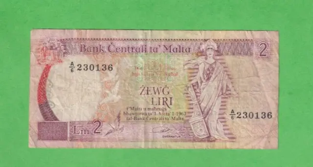 Malta - 1967 - 2 Liri Banknote - from Circulation - A/6 230136