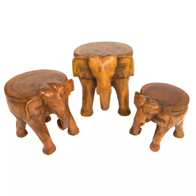 Hand Carved Fair Trade Rustic Elephant Seat Table Plant Stand - EL-628