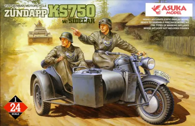 Asuka 1/24 German Zundapp ks750 With Sidecar Model Kit