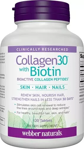 Webber Naturals Collagen30 with Biotin, 2,500 mg of Bioactive Collagen Peptides