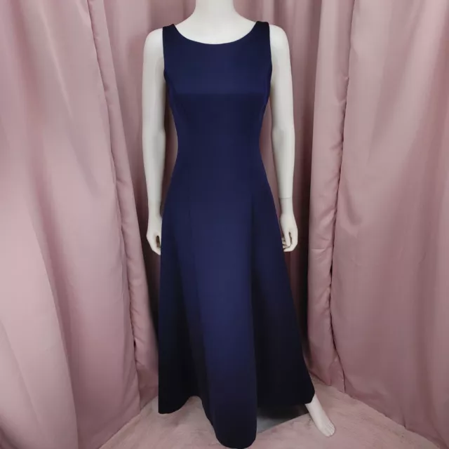 '90s Y2K Alex Evenings Women's Navy Satin Backless A-Line Maxi Dress 6