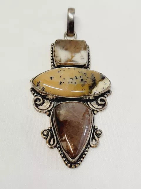 Vintage Natural Dendrite Opal (Agate) 925 Solid Sterling Silver Pendant