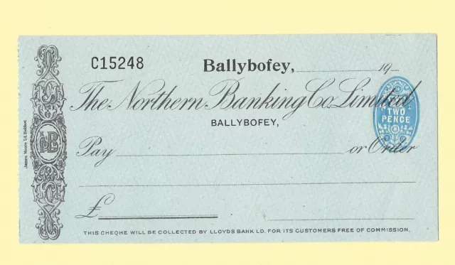 Northern Banking Co. Ltd., Ballybofey, unissued cheque, duty 1919.