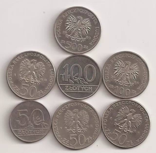 Poland,  7 coins,  different dates,  1980-1990 all listed. #36