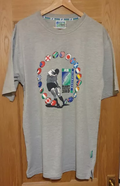 Vintage Mens official 2003 Rugby World Cup souvenir T-shirt. L grey