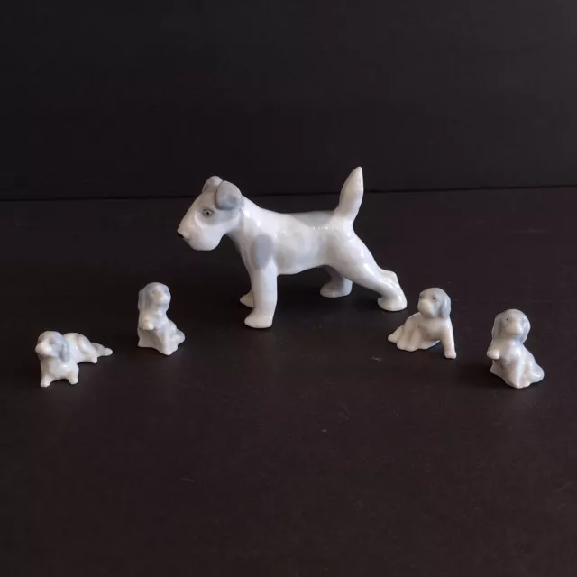 Vtg Pfeffer Gotha Germany Porcelain Schnauzer Terrier Dog Figurine w/ Puppies