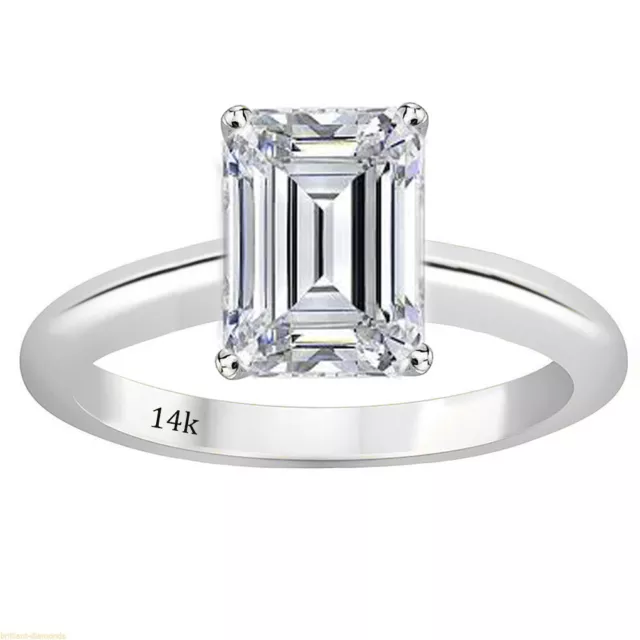 3 Ct Emerald Cut Solitaire Engagement Wedding Ring Solid Real 18K White Gold