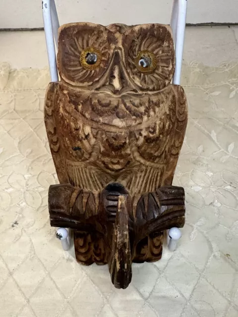 Vintage Wooden Hand Carved Owl Wall Hook