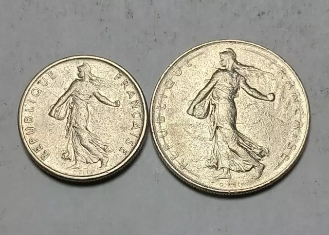 Lot of 2x Coins of France - 1973 1 Franc and 1/2 Franc - Nickel - Sower