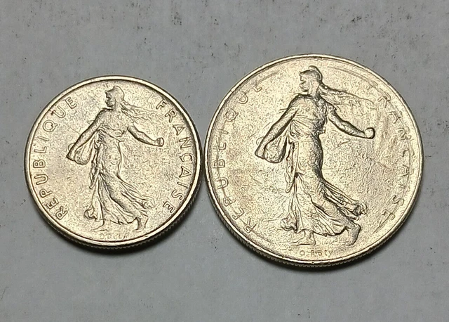 Lot of 2x Coins of France - 1973 1 Franc and 1/2 Franc - Nickel - Sower