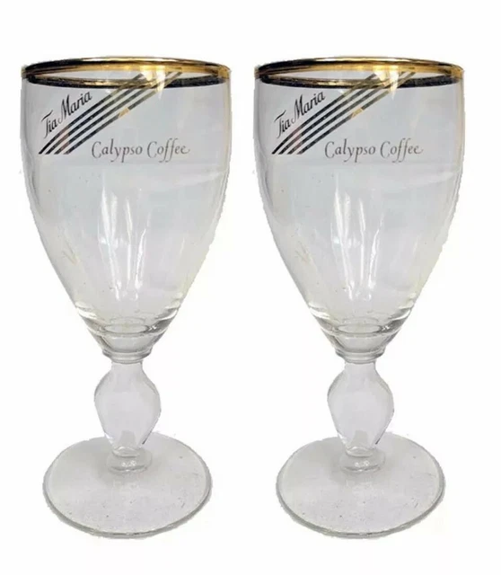 TIA MARIA CALYPSO Coffee Liqueur 2 Luxury Gold Rimmed Cocktail Glasses