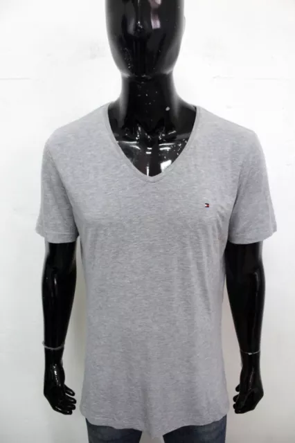 Tommy Hilfiger Suéter Talla XL Hombre Camiseta Gris Algodón Media Manga Logo