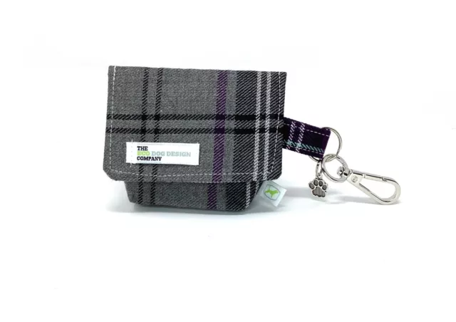 Dog Accessories, Tartan, Purple and Grey - Dog Treat Bag / Dog Poo Bag Carrier