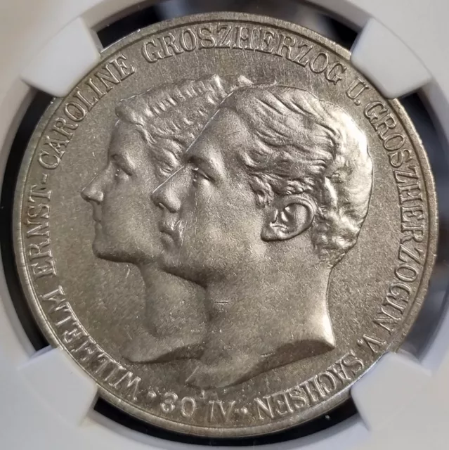 GERMANY SAXE-WEIMAR-EISENACH 1903-A 5 Mark NGC AU Details (Mintage : 24000)