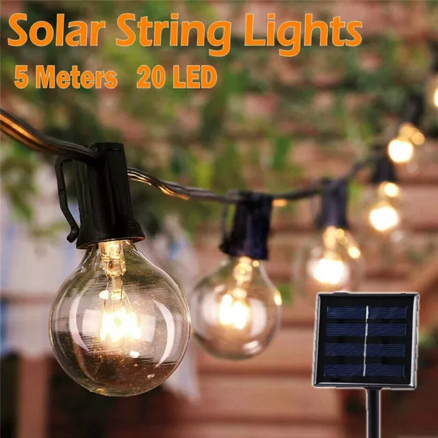 20 Bulbs Retro Solar String Light Outdoor Garden LED Festoon Globe Party Decor