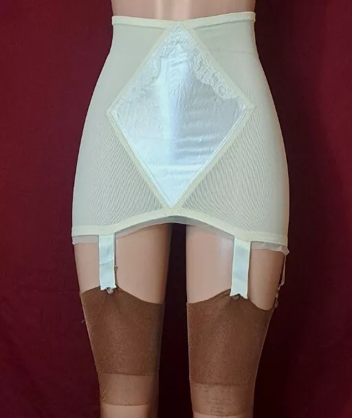 VTG 1960s LILY OF FRANCE Open Bottom Girdle 6 Garters White Satin S/M Sz 27