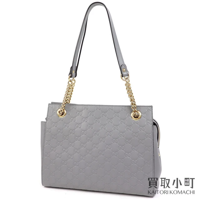 Gucci Guccissima Leather Tote Bag Gray Chain Shoulder Double 453773 Dmt1G