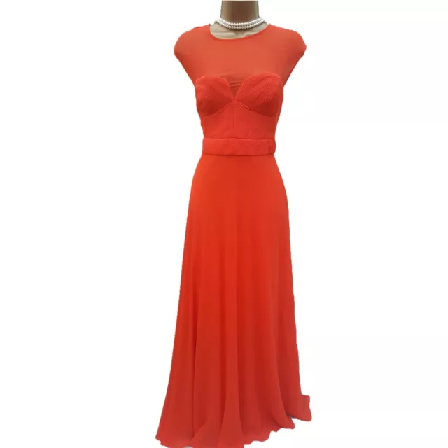 Karen Millen 8 UK Orange Coral Pintuck Pleat Wedding Guest Prom Long Maxi Dress