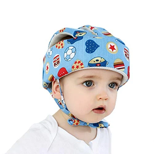 Bébé Casque de Protection Coton Respirant Sécurité Anti-chute Bleu