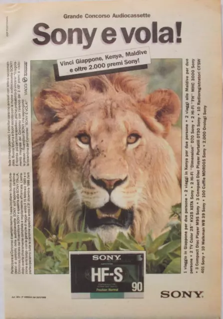 Pubblicità Advertising Werbung Italian Clipping 1988 AUDIOCASSETTE HF-S 90 SONY