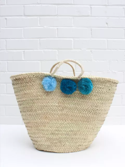 Bleu Panier Sac Pom Grand Français Marché Plage Sac, Marocain Sarcelle Courses