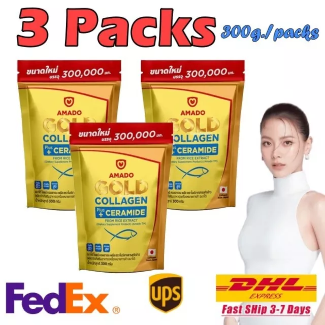 3X Amado Gold Collagen Colligi Plus Ceramide Rice Extract Tripeptide 300g