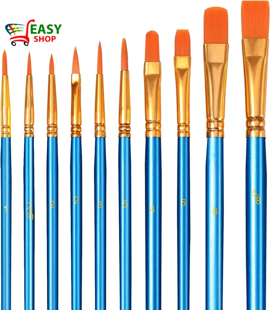10 Pezzi Pennelli Acrilici -  Nylon Artist Brushes, Set Di Pennelli per Acquerel